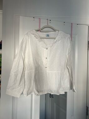 Shiny by Nature *Discontinued* White Button-Front Peplum Blouse